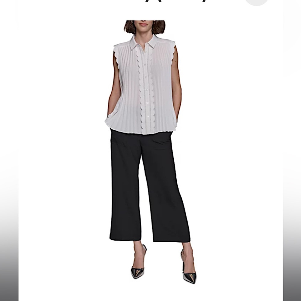 Karl Lagerfeld scalloped pleated button down top - L